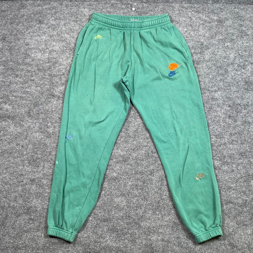 Nike Sportswear Men Green Multi-Logo Fleece Joggers DV8169-350 Medium